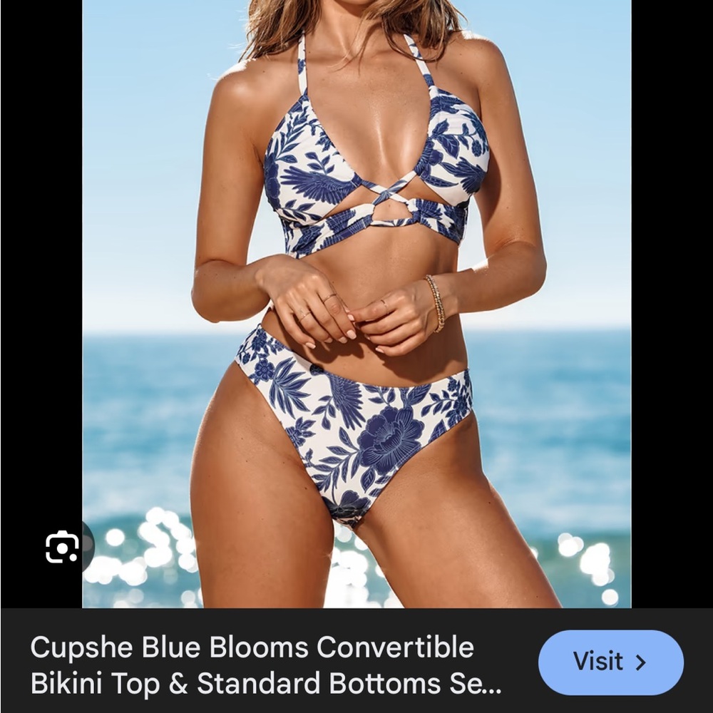Cupshe Navy Floral Bikini Set NWT med.